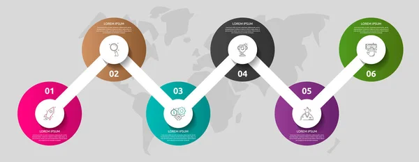 Infográficos Círculo Modelo Vetorial Conceito Negócio Com Opções Peças Seis — Vetor de Stock