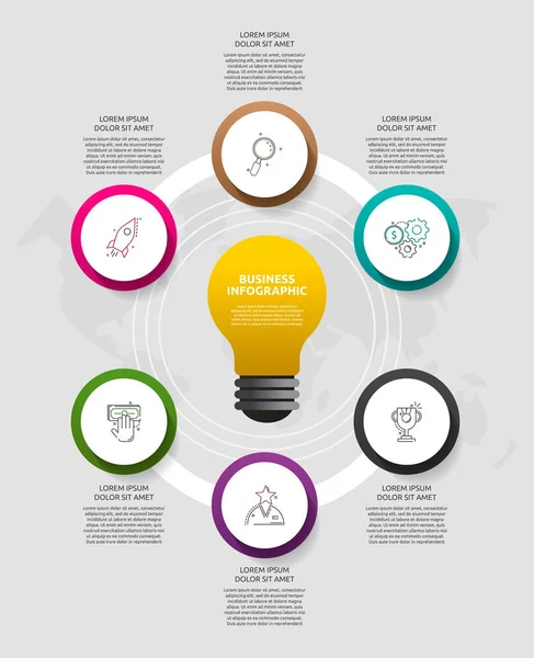 Infografice Moderne Becuri Vectoriale Șablon Afaceri Cercuri Părți Conceptul Succes — Vector de stoc