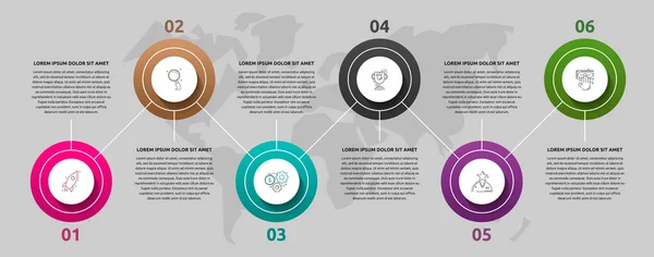 Infografías Círculo Plantilla Vectorial Concepto Negocio Con Opciones Piezas Seis — Vector de stock