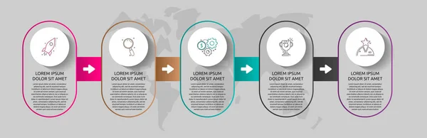 Infografie Vektorové Šablony Obchodní Koncept Možnostmi Šipkami Pět Kroků Pro — Stockový vektor