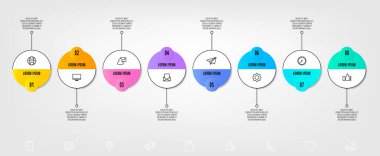 Vektör şablonu bilgi grafikleri. 8 seçenekli ve parçalı iş konsepti. Grafik, diyagramlar ve slayt gösterisi için sekiz adım. Yol adım adım