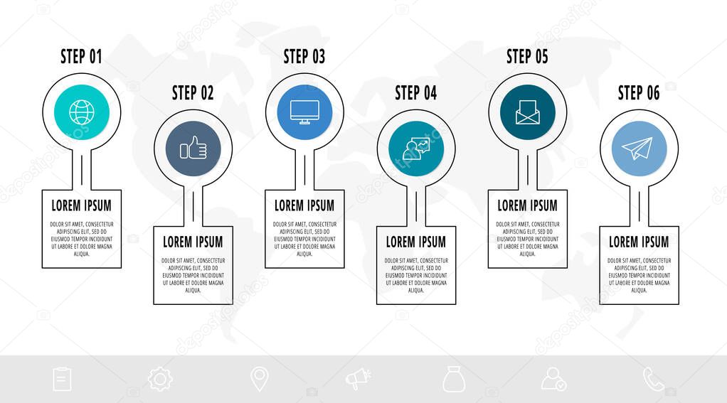 Infographic circular with six steps, parts, icons. Flat vector template. Can be used for diagram, business, web, banner, workflow layout, presentations, flow chart, timeline, content, levels.