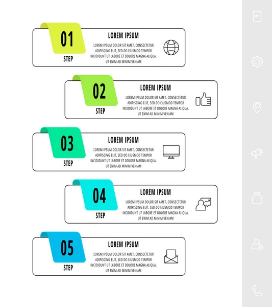 Vector Șablon Design Infografic Etichetă Cinci Paşi Conceptul Linie Modernă — Vector de stoc