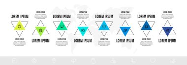 Üçgenli vektör bilgi grafikleri tasarım şablonu. Sekiz adım. Soyut modern çizgi konsepti diyagram, iş, web, afiş, sunumlar, bilgi grafiği, zaman çizelgesi, içerik, seviyeler için kullanılabilir