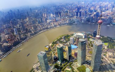 Oryantal inci Tv Kulesi Pudong Bund Huangpu Nehri Shanghai Çin
