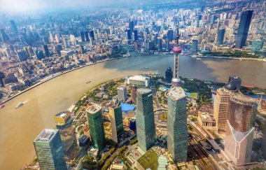 Oryantal inci Tv Kulesi Pudong Bund Huangpu Nehri Shanghai Çin