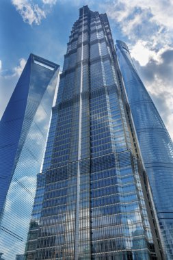 Jin Mao Kulesi üç gökdelenler yansımaları Liujiashui Shanghai Çin