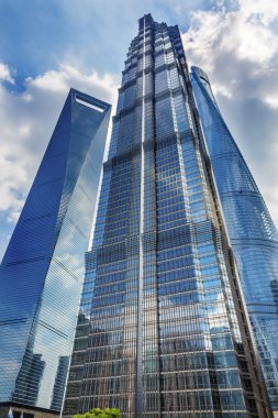 Jin Mao Kulesi üç gökdelenler Liujiashui mali Shanghai Çin