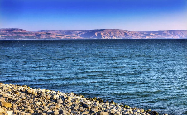 Galileiska sjön Capernum från Saint Peter's House Israel — Stockfoto