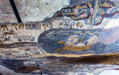 Eski harita Ürdün Nehri Dead Sea mozaik Aziz George Kilisesi Madaba Ürdün