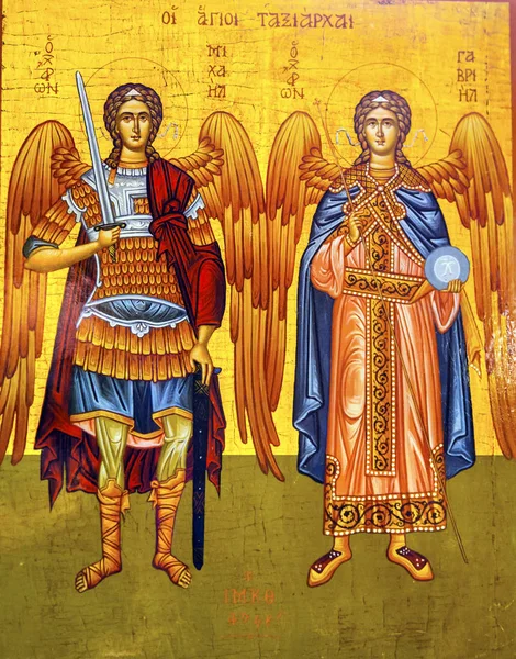 Saint Michael άγγελοι χρυσή εικόνα του Αγίου Γεωργίου εκκλησία Madaba Ιορδανία — Φωτογραφία Αρχείου