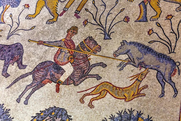 Ancient 6th Century Mosaic Memorial Church Moses Mount Nebo Jordan — Stock Photo, Image