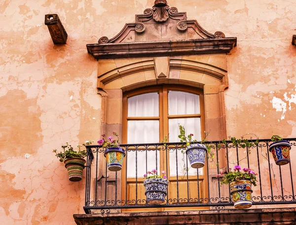 Brown Wall Window Flower Parts San Miguel Allende Mexico — Stock Photo, Image