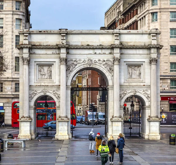Marble Arch Red Bus Park Lane Londres Angleterre — Photo