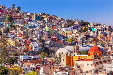 Renkli evler kilise pazarı Mercado Hidalgo Guanajuato Meksika