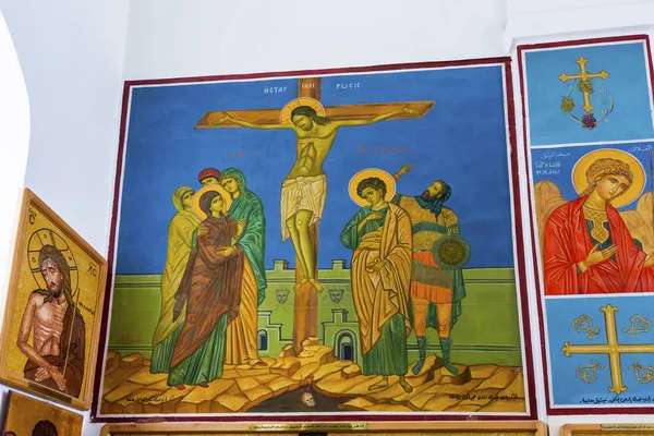 Jordan Madaba Kościół Jezusa Crucifixion freski Saint George — Zdjęcie stockowe