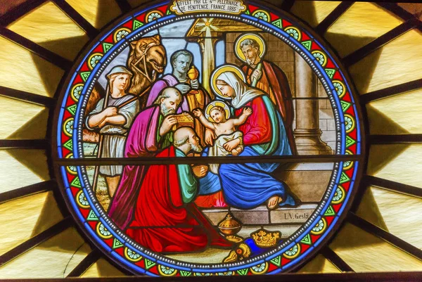 Nativity Stained Glass Saint Catherine Church Nativity Church Bethlehem Palestine — Stock Photo, Image