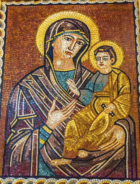 Bebé Jesucristo María Mosaico Iglesia de San Jorge Madaba Jordania —  Fotos de Stock