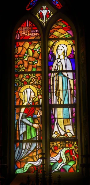 Onbevlekte Ontvangenis van Maria gekleurd glas kerk van De Krijtberg Amsterdam Nederland — Stockfoto