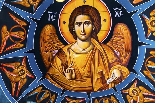イエス キリスト フレスコ画のドーム ギリシャ正教の教会ヨルダンの向こうのベタニヤ — ストック写真