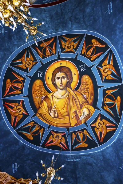 イエス キリスト フレスコ画のドーム ギリシャ正教の教会ヨルダンの向こうのベタニヤ — ストック写真