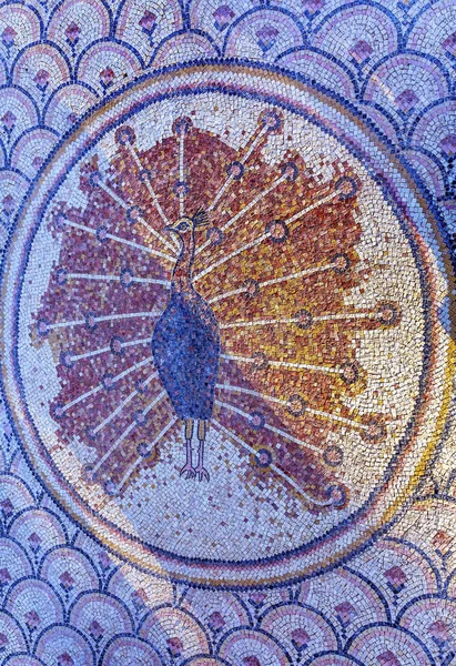 Octagon Pheasant Mosaic Peter's House Sea of Galilee Capernaum อิสราเอล — ภาพถ่ายสต็อก