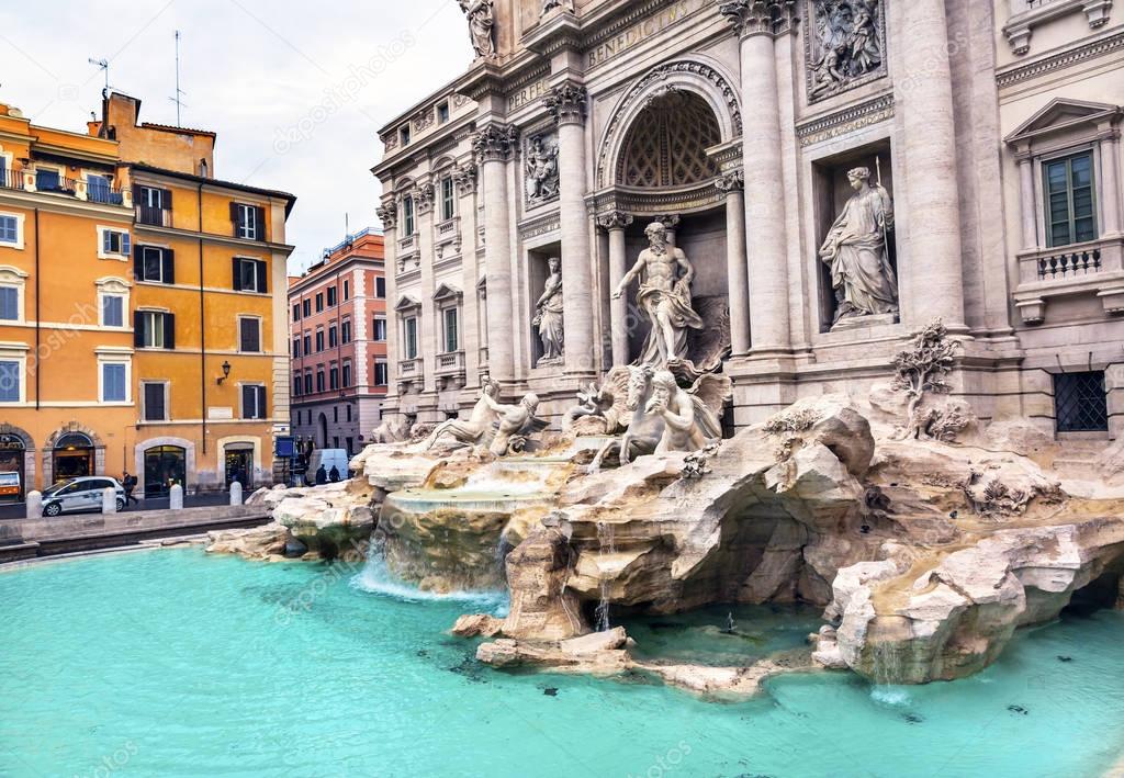Neptune Nymphs Statues Trevi Fountain Rome Italy 
