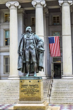 Albert Gallatin Statue US Flag US Treasury Department Washington DC clipart