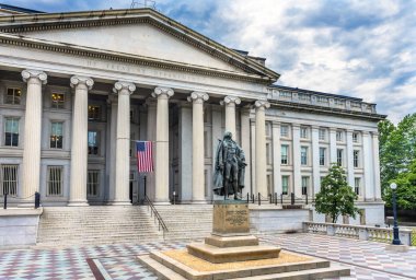 Albert Gallatin heykel bize bize Hazine Bakanlığı Washington bayrak