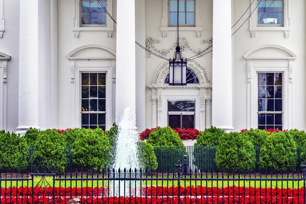 Beyaz Saray kapı kırmızı çiçekler Pennsylvania Ave Washington Dc — Stok fotoğraf