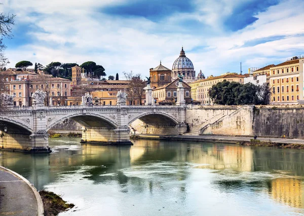 Vatikán Dome Tiberu Ponte most Vittorio Emanuele Iii Řím — Stock fotografie