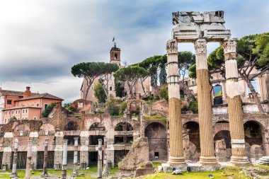 Vespasian Tapınağı Korint sütunları Roma Forumu Roma İtalya 