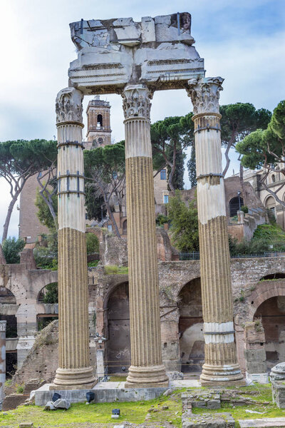 Temple of Vespasian Corinthian Columns Roman Forum Rome Italy 