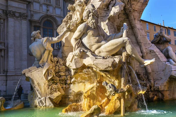 Bernini Fontana Fonte Quattro dei Fiumi Piazza Navona Roma Itália — Fotografia de Stock