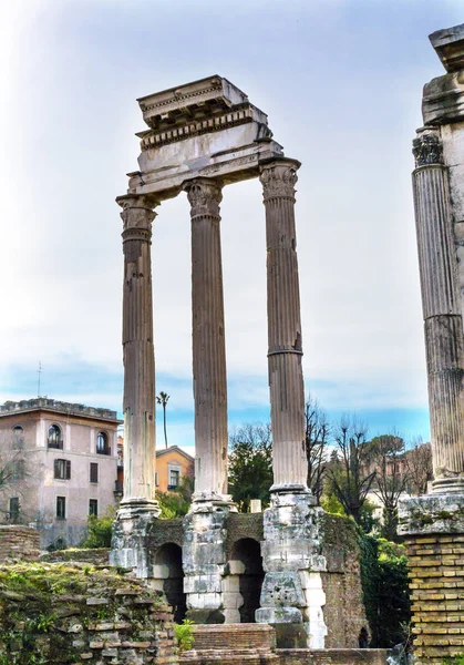 Tempel van Vespasianus Corinthische zuilen Forum Romanum Rome Italië — Stockfoto