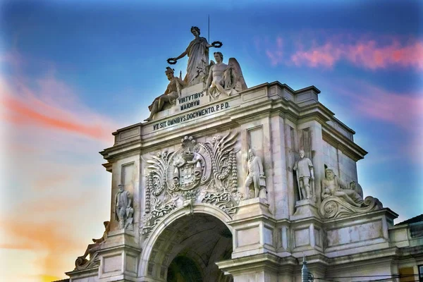 Rua Augusta Arch Baixa Palace Square Лиссабон Португалия — стоковое фото