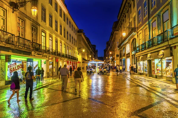 Rua Augusta Sera Passeggiate Shopping Street Baixa Lisbona Portuga — Foto Stock