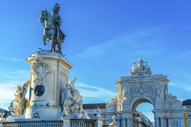 Kral Jose heykel Rua Augusta Arch Commerce Square Meydanı Lizbon