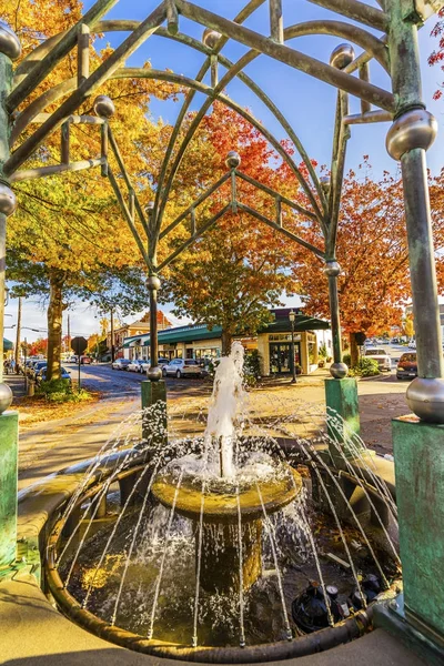 Fountain Roundabout Autumn Shops Edmonds Washington United State — Stock Photo, Image