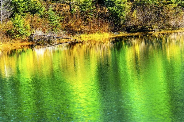 Zielony żółty jesienią refleksji kolory złota jezioro Snoqualme Pass W — Zdjęcie stockowe