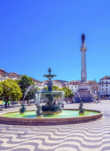 Colonne Pedro IV Fontaine Place Rossio Lisbonne Portugal — Photo