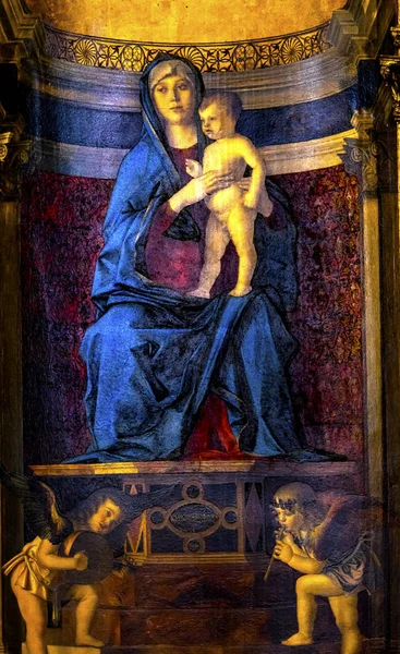 Bellini Madonna Child Painting Santa Maria Frari Church Venice Italy — Stock Photo, Image