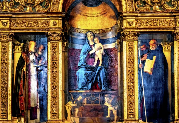 Bellini Madonna Child Saints Painting Santa Maria Frari Church Venice Italy — Stock Photo, Image