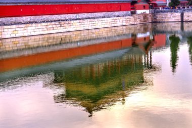 Arka kapı yansıma Gugong City Palace Beijing Çin yasak
