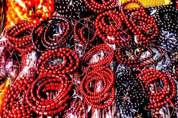 Perles de prière bouddhiste noir brun marché aux puces Panjuan Pékin Chine — Photo