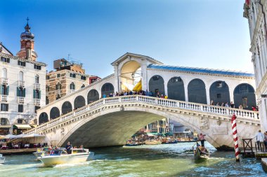 Rialto Bridge Grand Canal Boat Gondola Venice Italy clipart