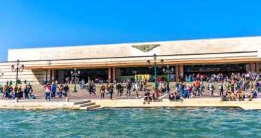 Santa Lucia Railway Station Tourists Grand Canal Venice Italy  clipart