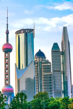 Oryantal inci Tv Kulesi gökdelenler Cityscape Shanghai Çin