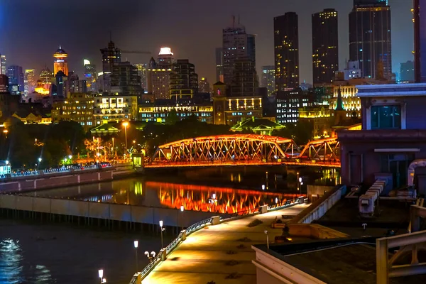 Waibaidu Bridge Bund Xangai China Night Shot Uma Das Pontes — Fotografia de Stock