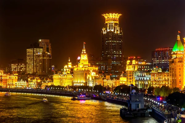 Bund Shanghai China Noc Strzał Jednego Najbardziej Znanych Miejsc Szanghaju — Zdjęcie stockowe